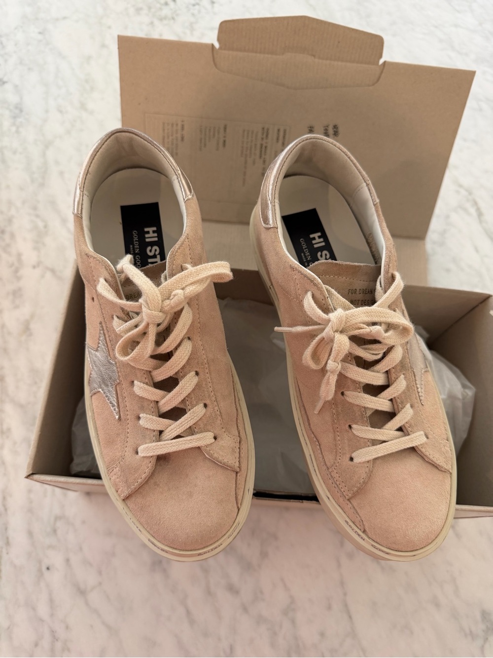 Golden Goose Women's Suede Sneakers in Blush and Silver Star
